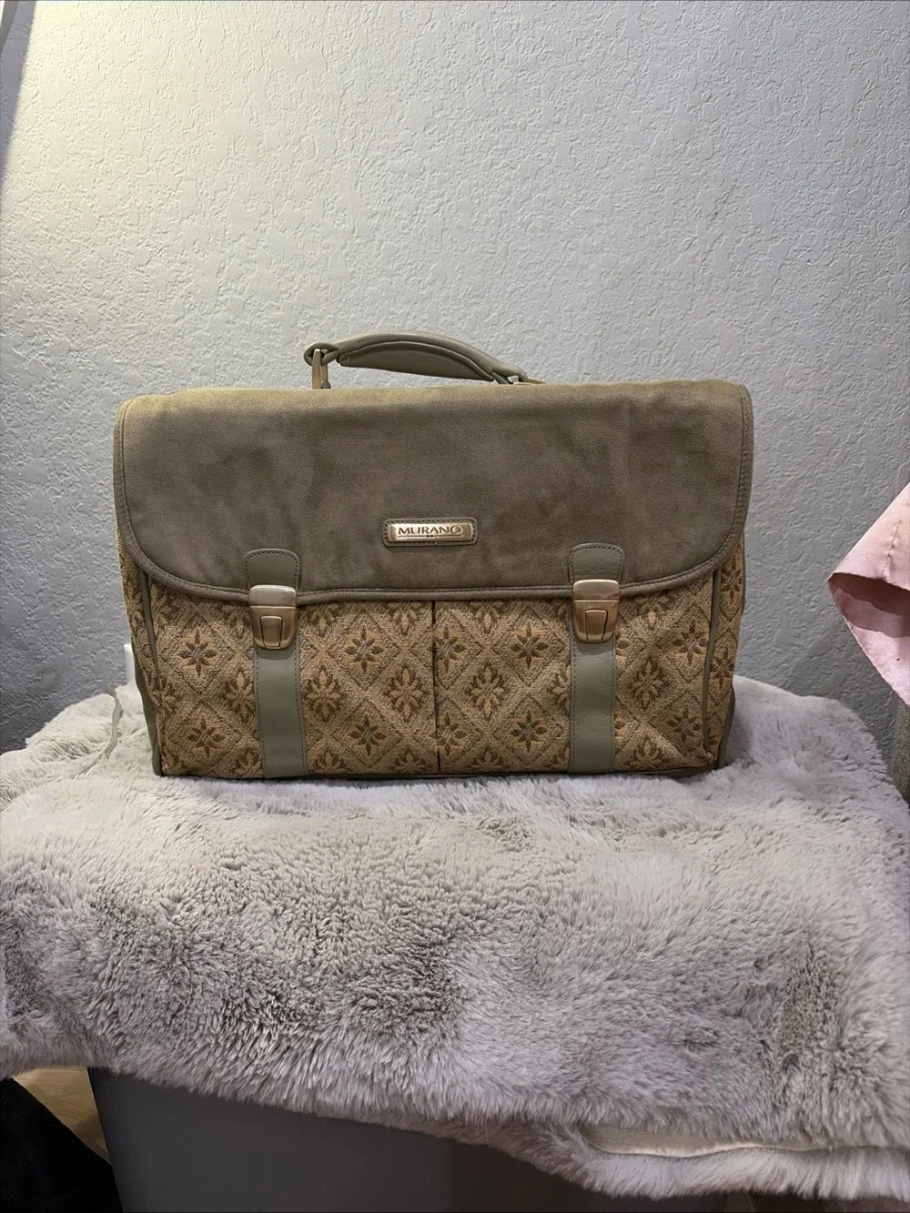 Murano Olive Green & Brown Patterned Men's Briefcase